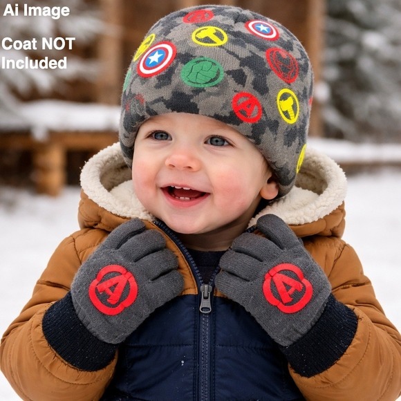Marvel Other - Marvel Avengers OSFM Beanie Hat Gloves Set Camo Superhero Cold‎ Weather Comics